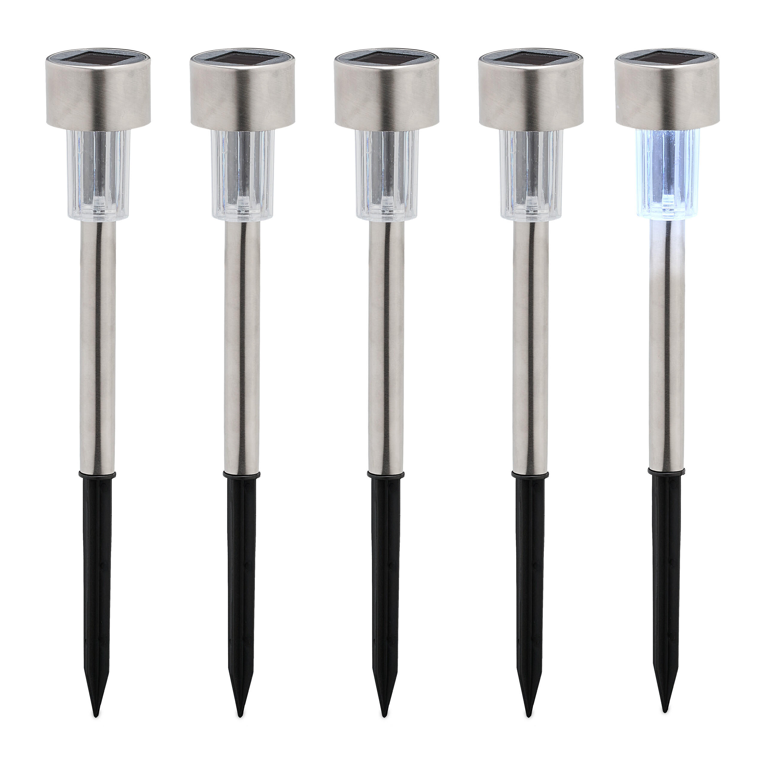 SOLARLAMPEN Set - Silberfarben, Kunststoff/Metall (4.5/4.5/31cm) - Relaxdays