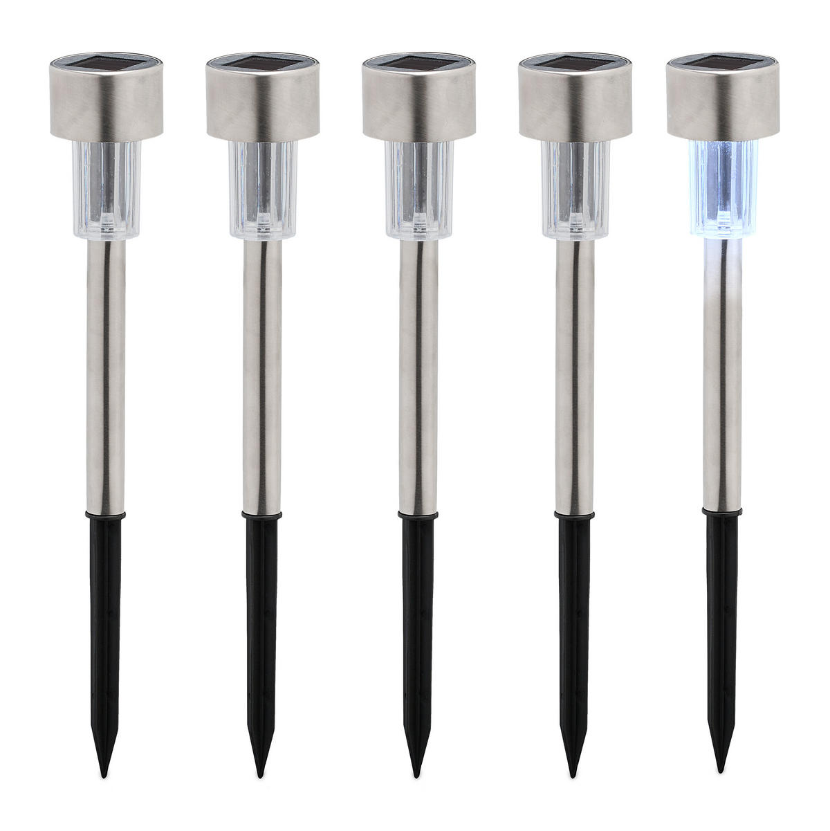 SOLARLAMPEN Set - Silberfarben, Kunststoff/Metall (4.5/4.5/31cm) - Relaxdays