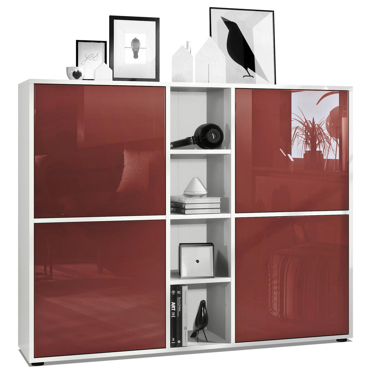 HIGHBOARD Cuba Türen in Bordeaux Hochglanz - Bordeaux, Holzwerkstoff (130.5/105.5/35.5cm) - Vladon