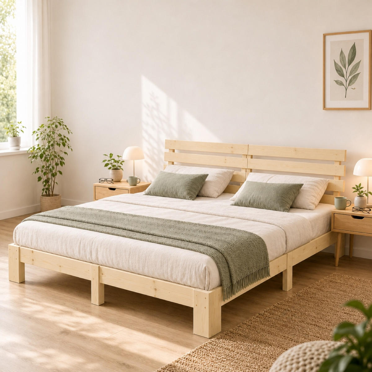 BETT Natur Massivholz mit Lattenrost 160x200 cm - Hellbraun, Holz - Relaxdays