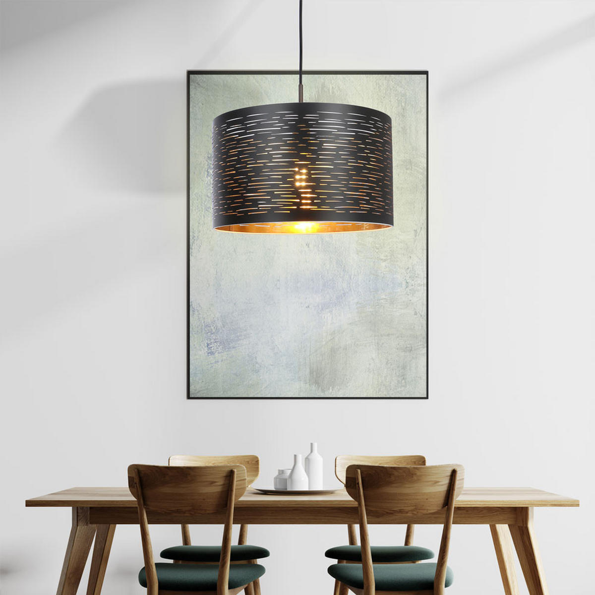 HÄNGELEUCHTE TUNNO Schwarz Kunststoff - Schwarz, Metall (38/38/120cm) - Globo Lighting