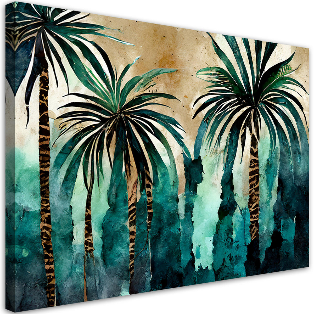 WANDBILD tropische palmen aquarell - Grün, Textil (60/40cm) - Feeby