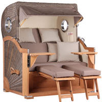 STRANDKORB Baltikum Teak 2,5 Sitzer - Taupe/Braun, Holz/Metall (142/170/95cm) - Mr. Deko