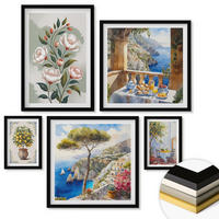 WANDBILDER 5er-Set - 50x50 cm & 20x30 cm & 40x60 cm Schwarzer Rahmen - Blick auf das Meer aus Zitronenbäumen - Schwarz, Kunststoff (40/60cm) - ArtPrintCave