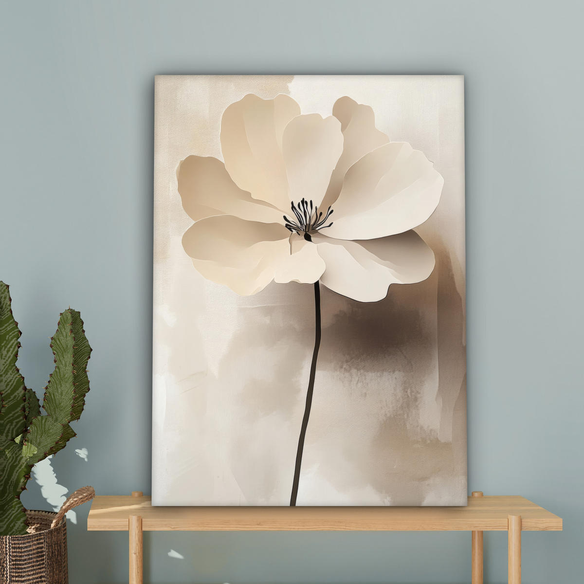 LEINWANDBILD Blume - Beige - Farbe - Schatten 60x80 cm - Creme, Textil (60/80cm) - MuchoWow