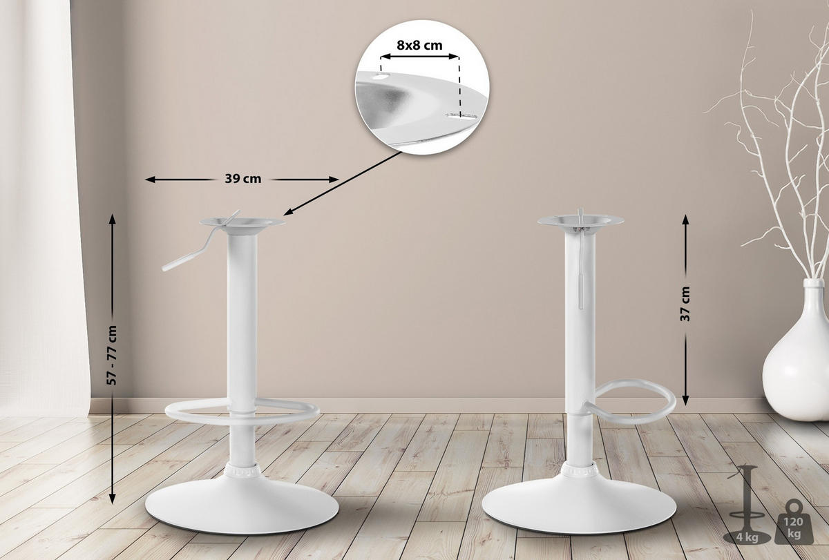 BARHOCKER-GESTELL 57-77 cm Weiß - Weiß, Metall (38.5/57/38.5cm) - furnicato