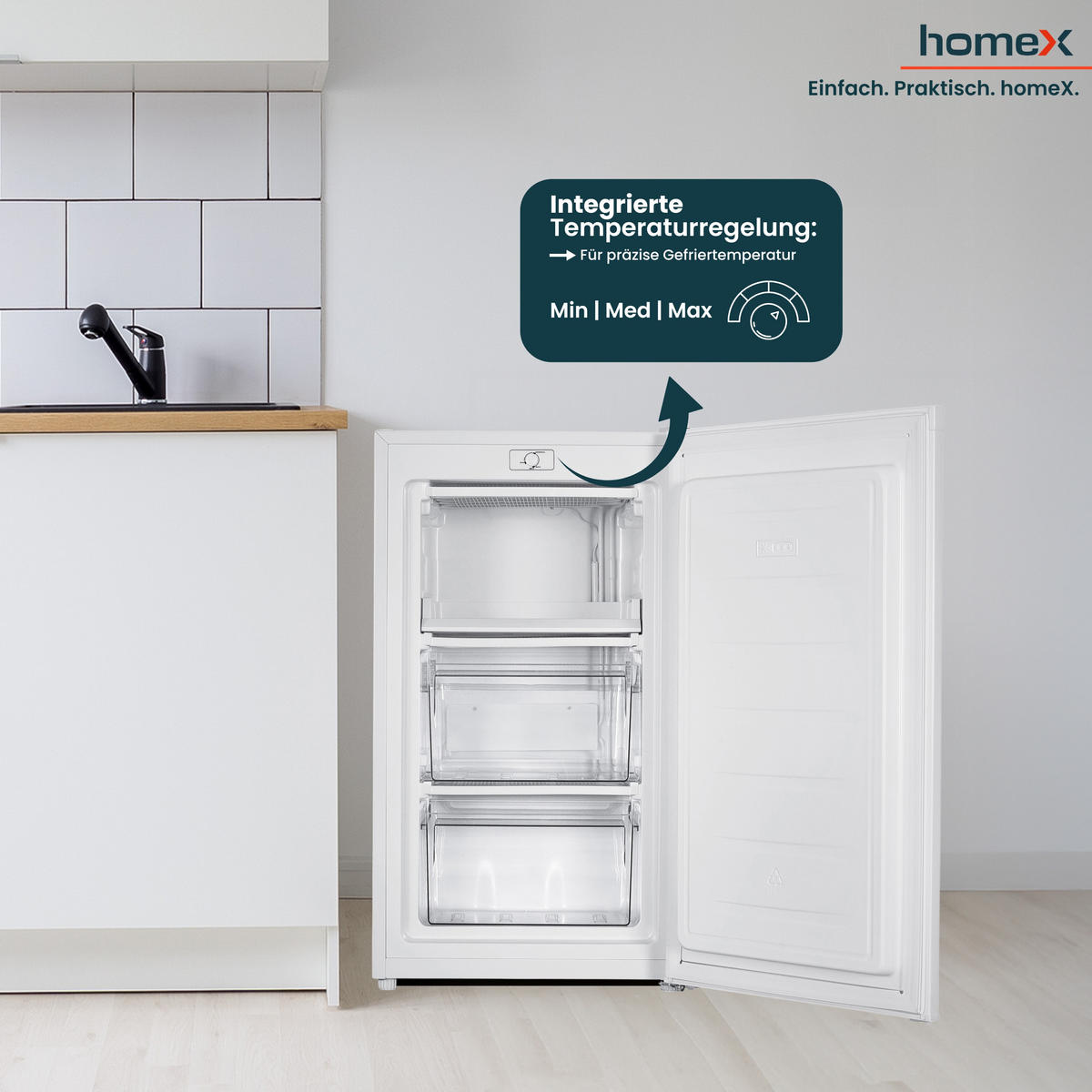 GEFRIERSCHRANK klein - 60L Nutzinhalt, 4-Sterne Gefrieren, kompakt, freistehend, weiß - Weiß, Kunststoff/Metall (47.5/85/45cm) - homeX