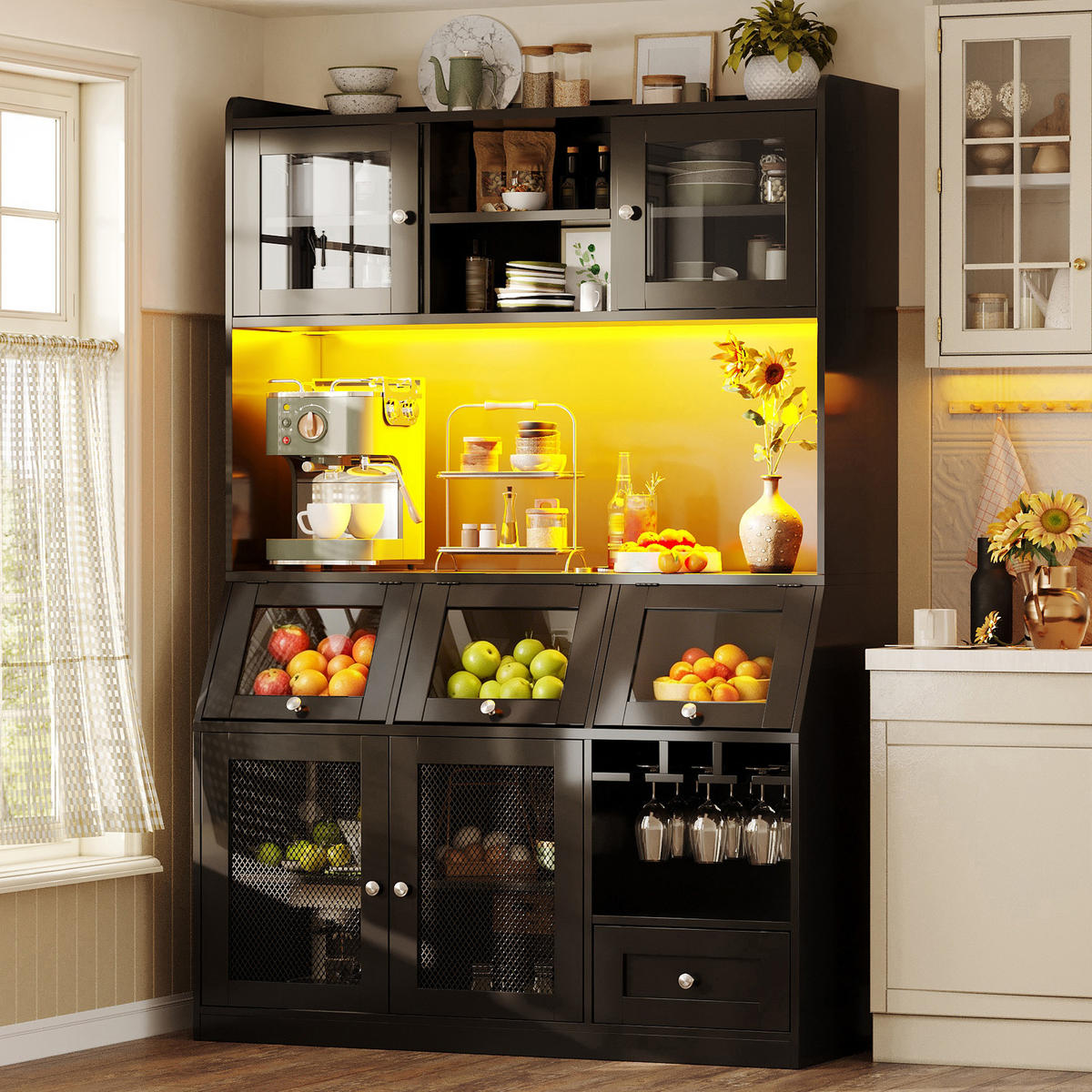BUFFETSCHRANK Schwarz 120/40/181.7 cm - Schwarz, Holz (120/181.7/40cm) - PANGIVO