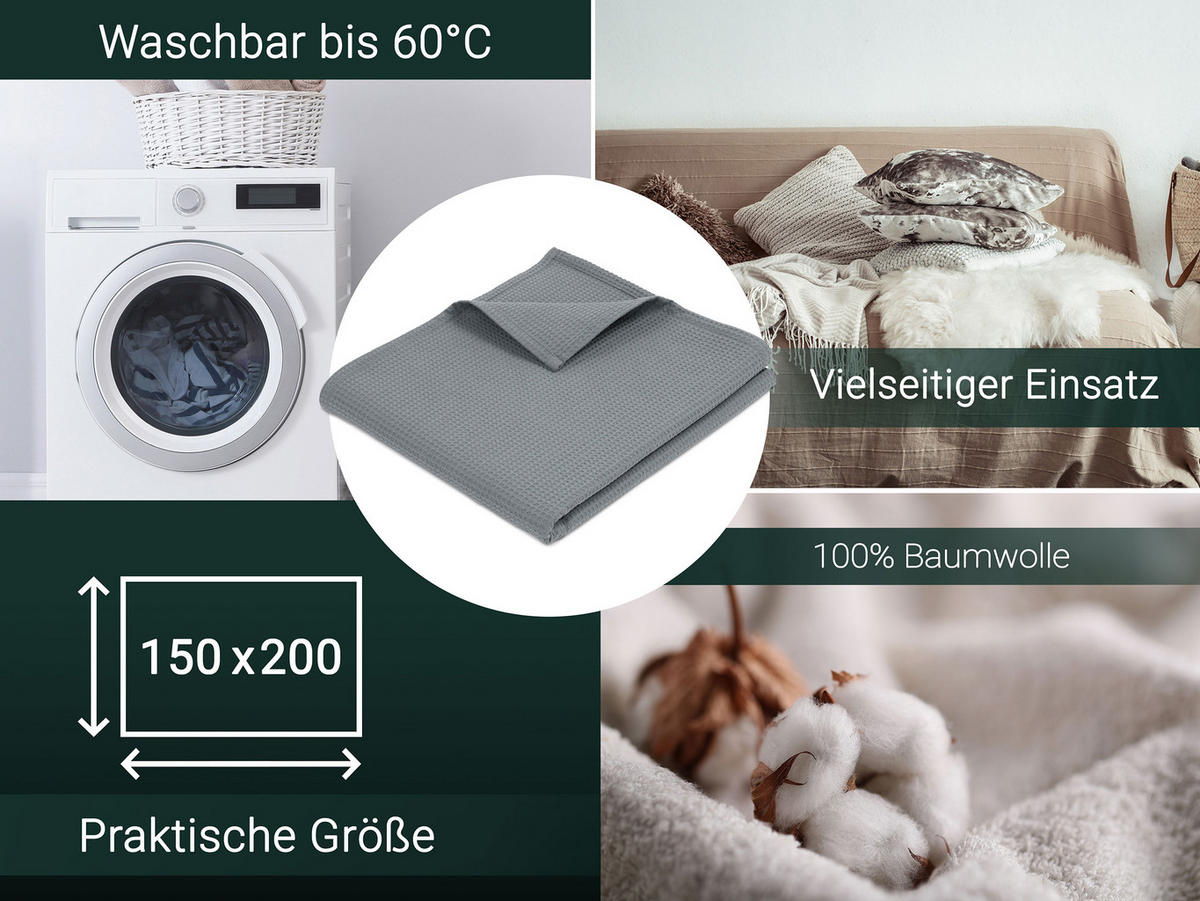 KUSCHELDECKE, 150x200 cm, 100% Baumwolle, Grau - Grau, Textil (150/200cm) - Zollner
