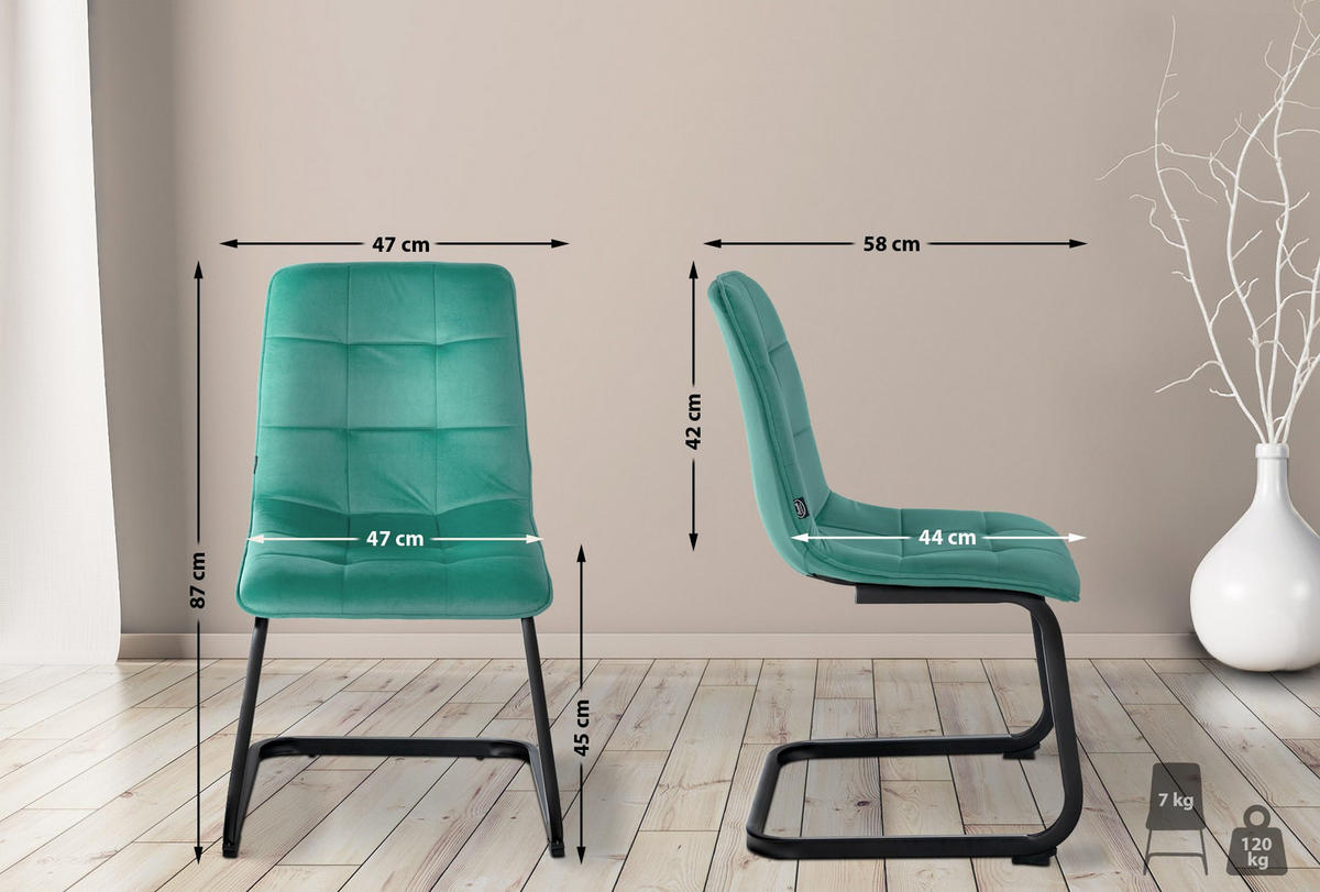 SCHWINGSTUHL 2er Set Samt grün - Schwarz/Grün, Textil/Metall (47/87/58cm) - CLP