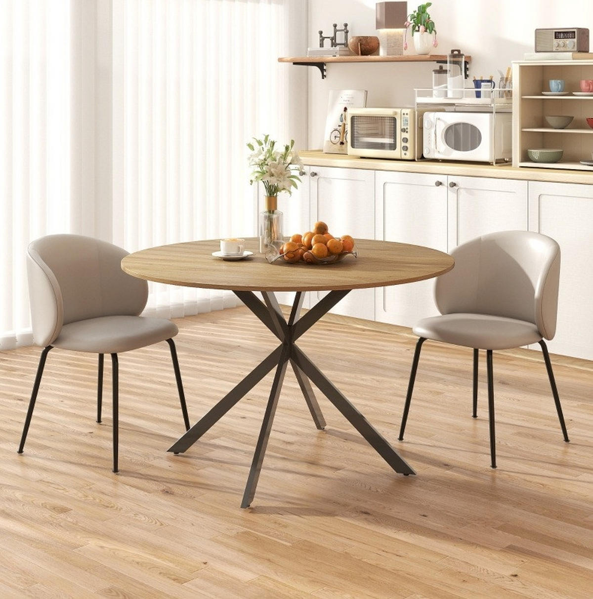 ESSTISCH aus Holz 120x120x75 cm Eiche mit schwarzen Stahlbeinen im Industriestil für 4 Personen - Eichefarben, Holz (120/120/75cm) - Modfu