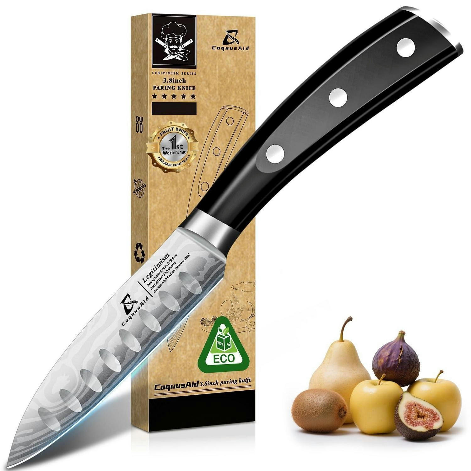 SCHÄLMESSER 9,5 cm Damastmuster Edelstahl schwarz - Silberfarben, Metall (20.5cm)
