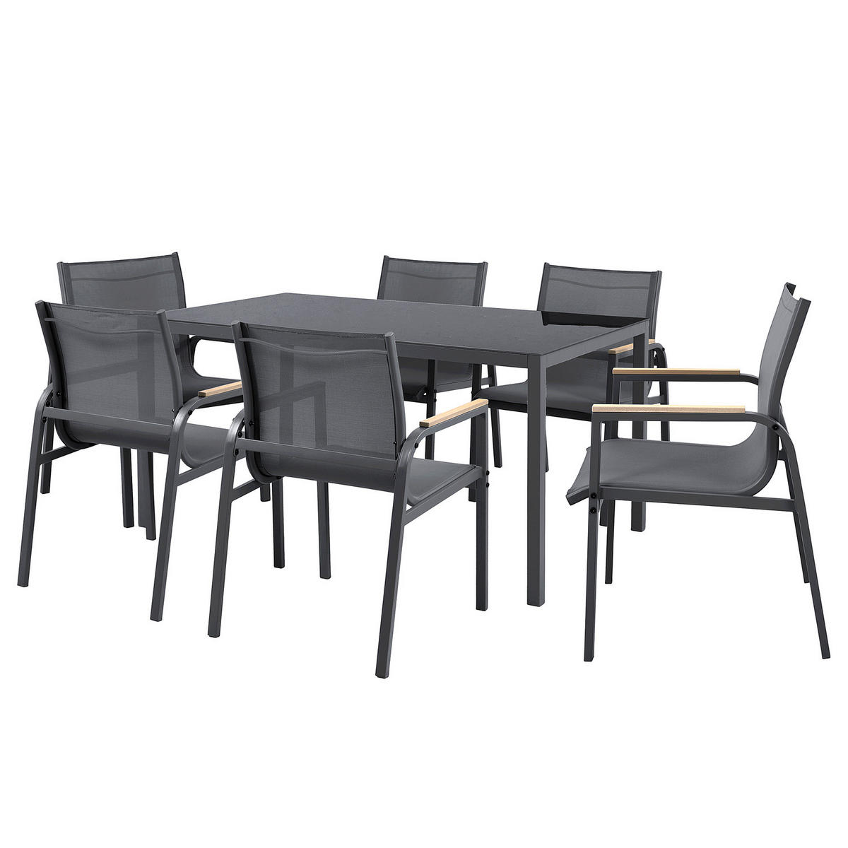 GARTENESSGRUPPE - 7-teilig - Stahl / Glas / Olefin - Anthrazit, Glas/Textil - home24