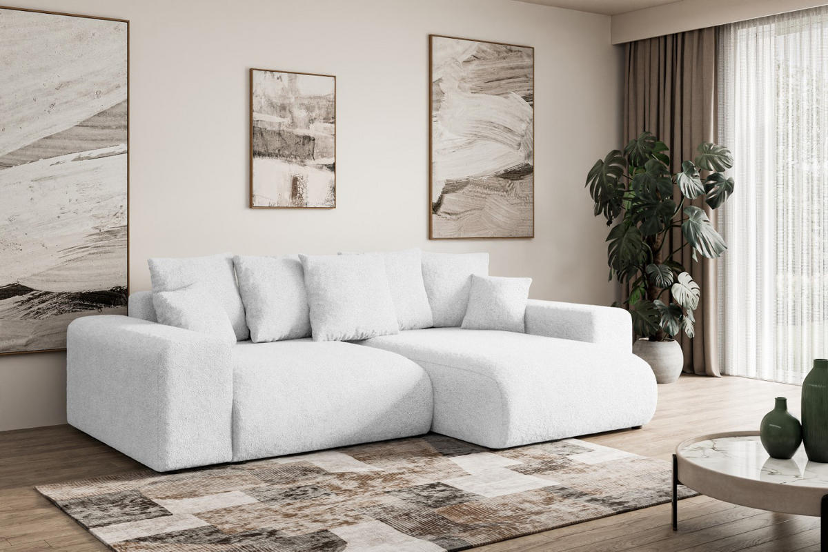 ECKSOFA Ottomane rechts ESKAR-L 266x176x84 Weiß Bouclé - Schwarz/Weiß, Holzwerkstoff/Kunststoff (176/266cm) - ALTDECOR