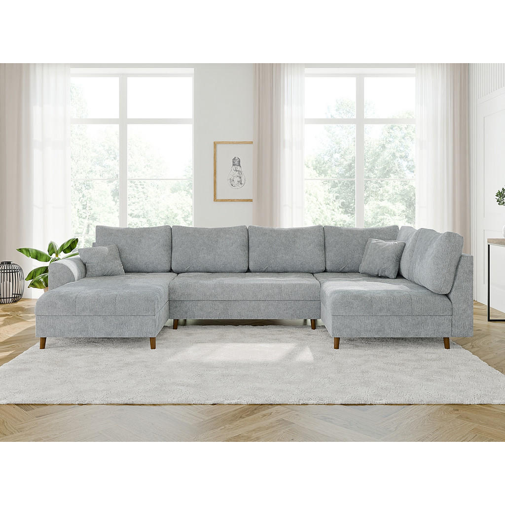 Thumbnail - S-Style Möbel Wohnlandschaft, Hellgrau, Textil, Echtholz, Teilmassiv,Buche, Birke, 6-Sitzer, Füllung: Polyetherschaumker...