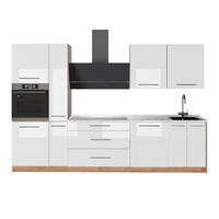 KUCHYNKA Fame-Line, Biely vysoký lesk/Dub Goldkraft, 310 cm, AP Marble - biela s vysokým leskom/dub medový, kompozitné drevo (310/206.8/60cm) - Vicco