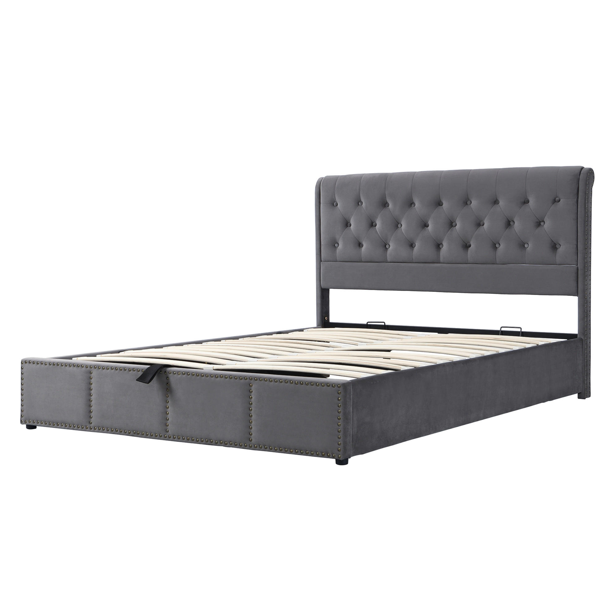 POLSTERBETT aus Samt 160x200 cm in Grau mit Bettkastenaufbewahrung - Grau, Textil (160/200cm) - Modfu