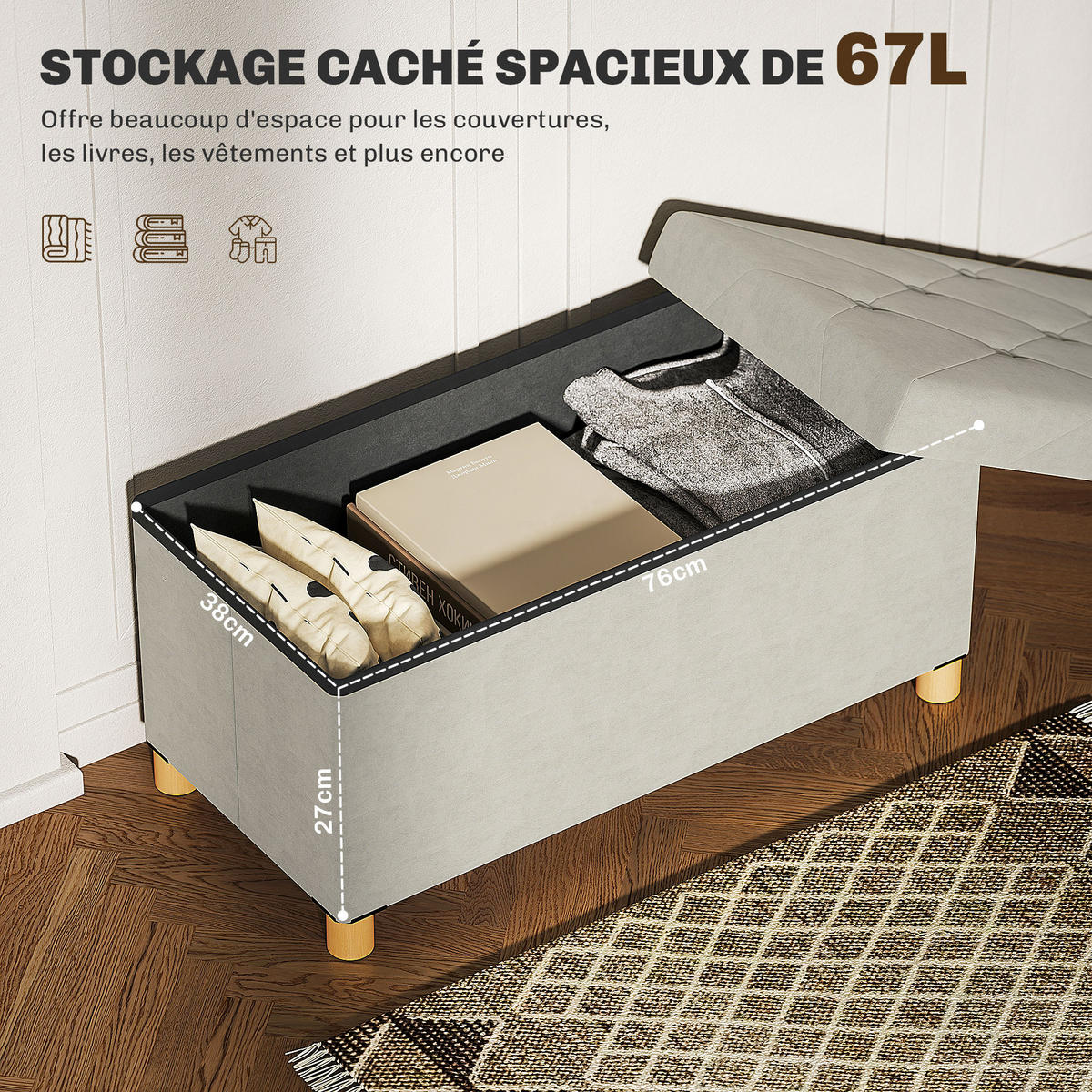 TRUHENBANK DE-16446 klappbar mit Stauraum Creme - Creme, Textil (76/38/38cm) - ComfortXL