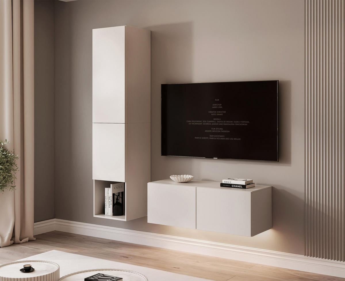 WOHNWAND ANGEL LINE V 2-teilig, mit LED-Beleuchtung, Kaschmir - Kaschmir, Holzwerkstoff (140/180/40cm) - Idohome