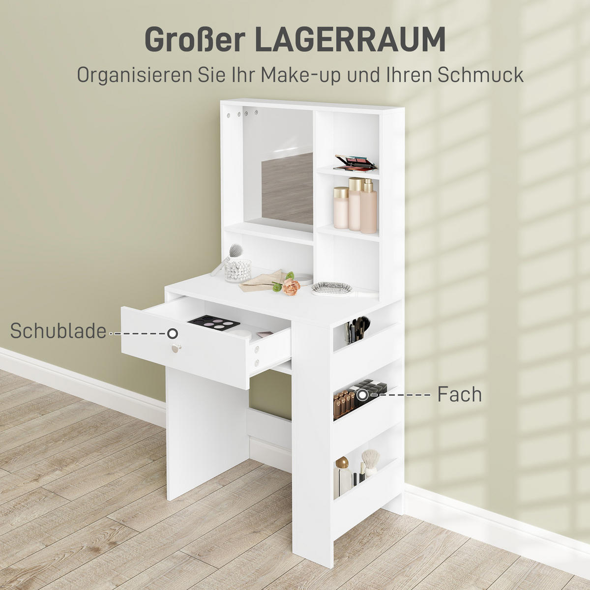 SCHMINKTISCH Kosmetiktisch mit Spiegel, Weiß - Weiß, Holzwerkstoff (70/137/40cm) - HOMCOM
