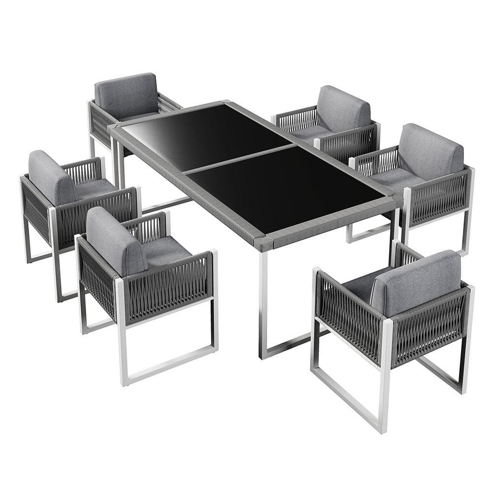 DINING-LOUNGESET，GRAU und Weiß - Grau, Metall - KOMHTOM