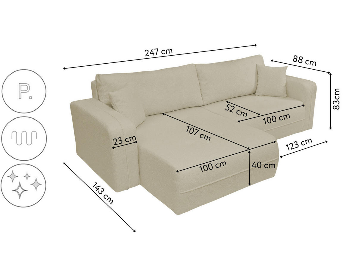 ECKSOFA Oreo L-Form Mit Bettkasten Und Schlaffunktion Quelle-Stoff Beige Links - Beige, Holz (143/247cm) - Kaiser Möbel