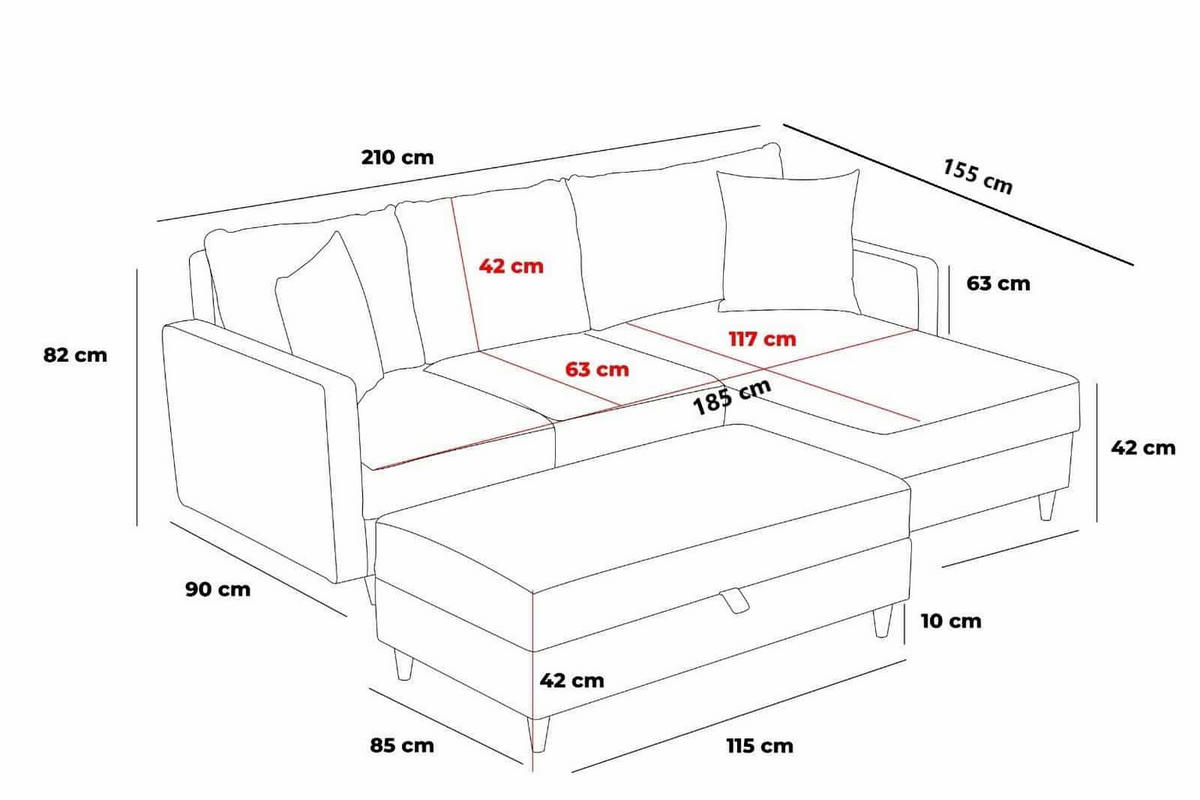 ECKSOFA mit Hocker, Schlaffläche - Walnussfarben/Braun, Holz/Kunststoff (155/210cm) - myHomelando