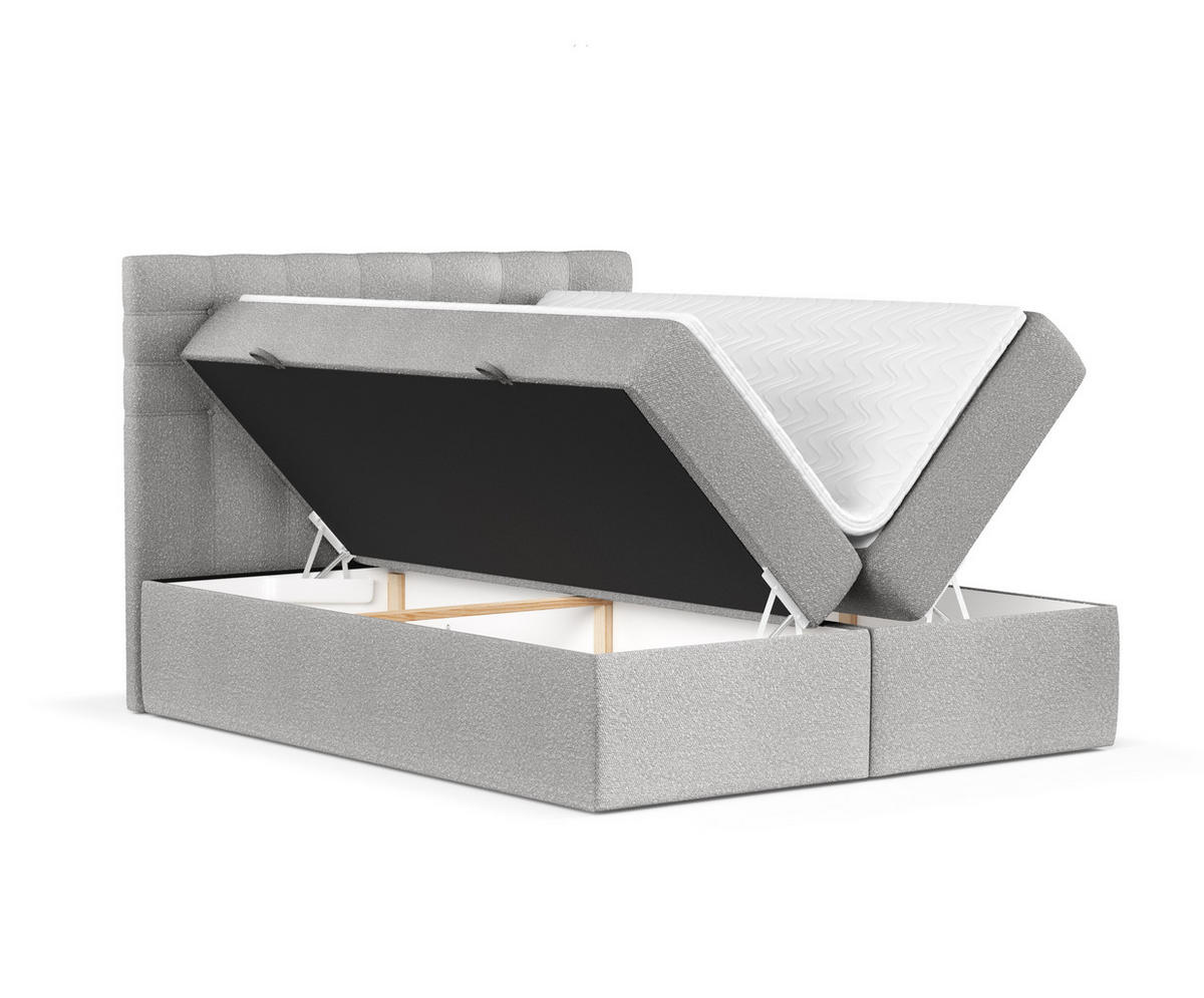 BOXBETT Sansa Grau 120/200 cm mit Taschenmatratze und Topper - Schwarz/Grau, Holz/Holzwerkstoff (120/200cm) - Maison de Reve