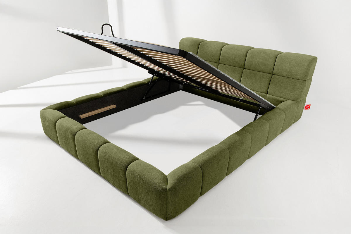 POLSTERBETT AERI 140/160/180/200 mit Rahmen und Bettkasten, oliv - Olivgrün, Holz/Holzwerkstoff (180/200cm) - KONSIMO®