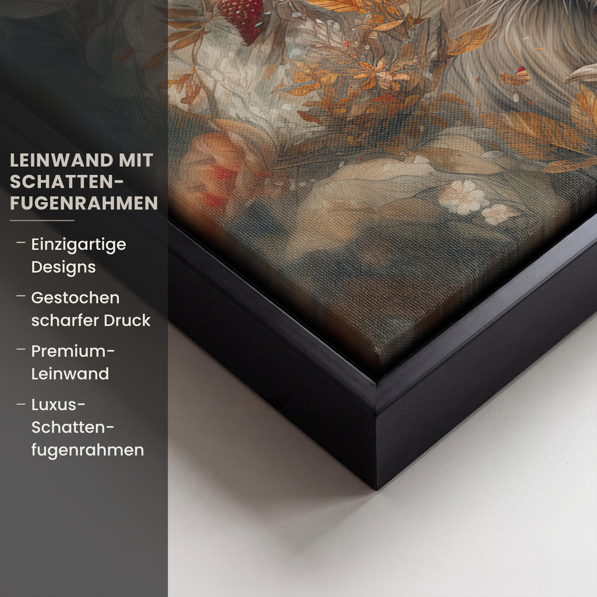 LEINWAND Bilder mit Rahmen - Löwe - Wildtiere - Pflanzen - Natur - Blumen - 30x20 - Beige, Textil (30/20cm) - MuchoWow