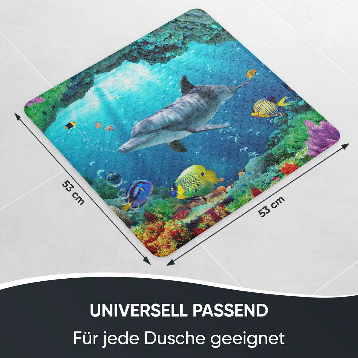 BADEMATTE Delphin Korallen - Blau, Kunststoff (53/53cm) - Sanilo