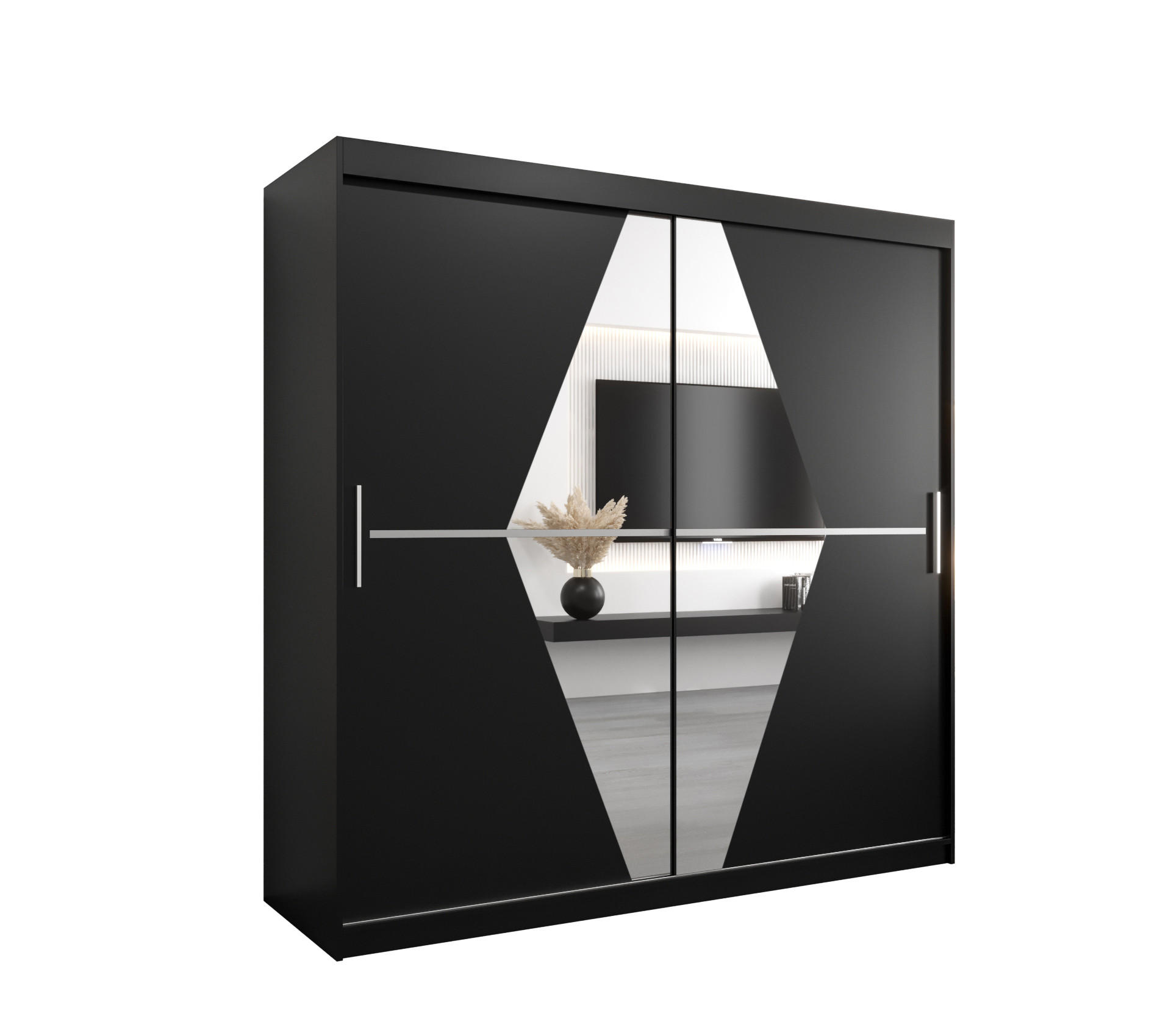 SCHWEBETÜRENSCHRANK 200/200/62 2-türig - Silberfarben/Schwarz, Holz/Kunststoff (200/200/62cm) - MÖBEL KRYSPOL