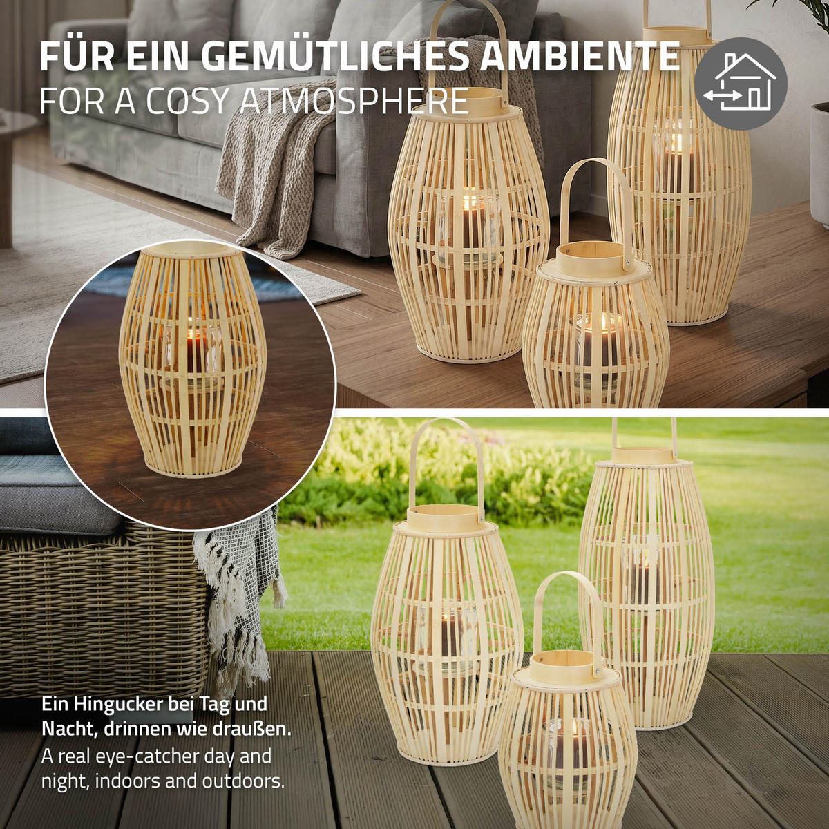 BAMBUSOVÁ LUCERNA V: 63 cm, barva dřeva, styl boho - přírodní, dřevo (28/46/28cm) - ECD-Germany