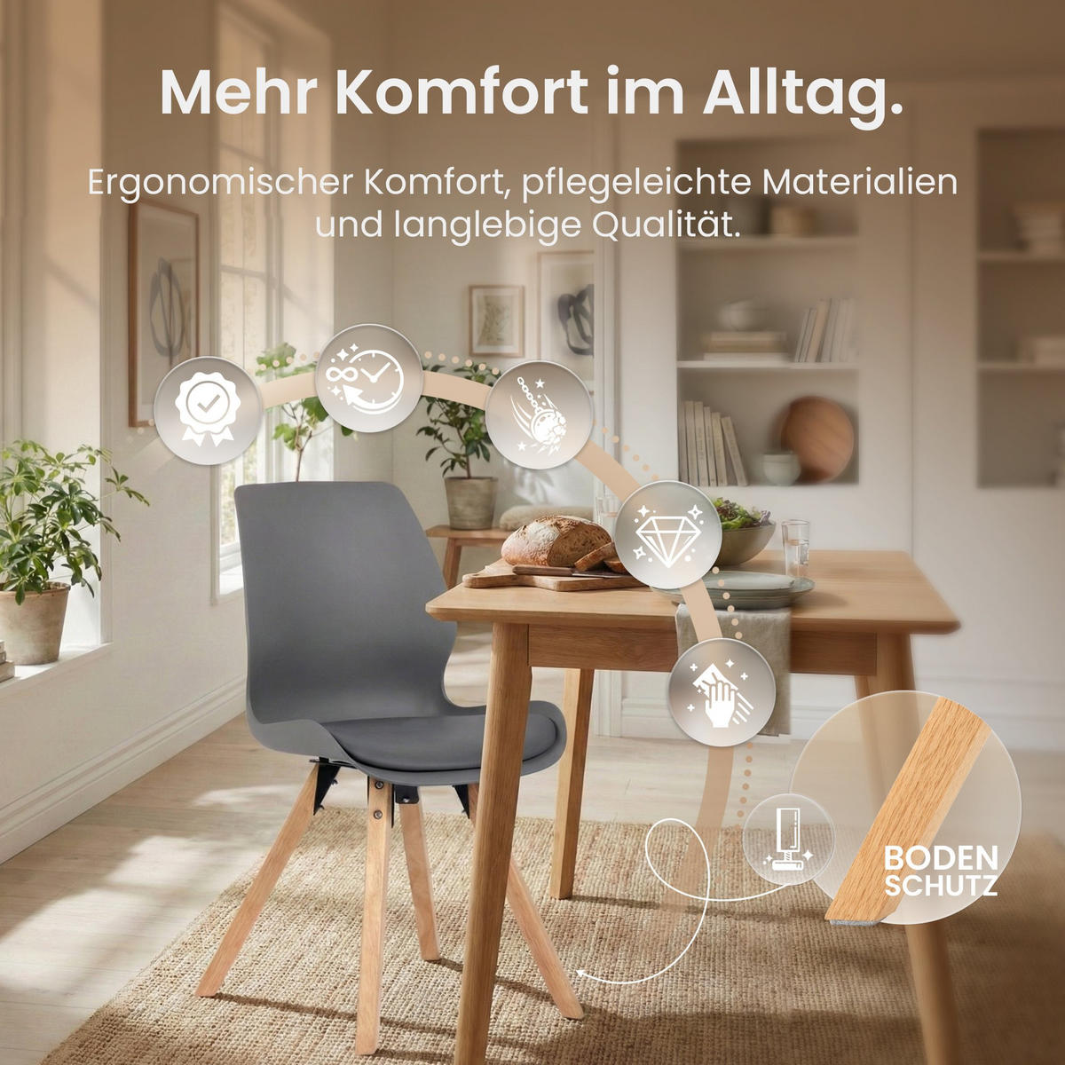 STUHL 2er Set Kunststoff Grau - Eukalyptusholzfarben/Grau, Holz/Kunststoff (48/87/58cm) - CLP