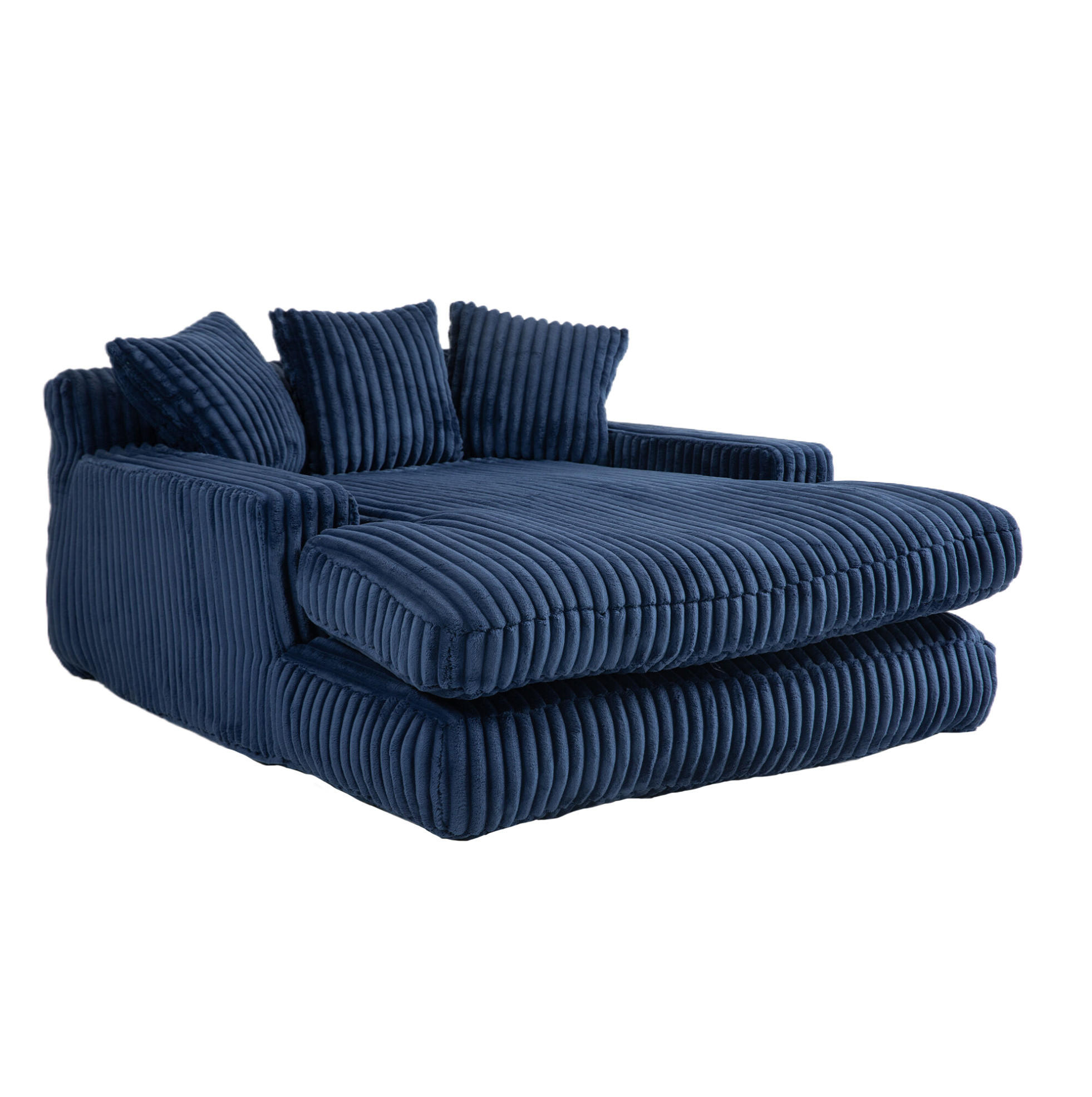 BIGSOFA 125/155/63 cm in Marineblau aus Cord mit Chaiselongue-Charakter - Dunkelblau, Textil (63/125/155cm) - BEAOK