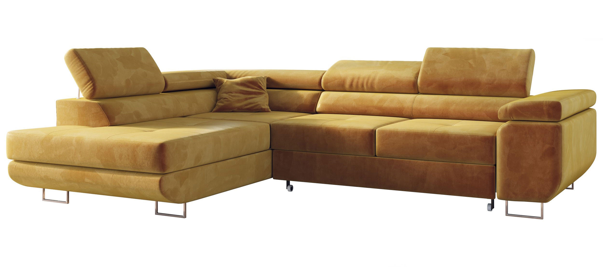 ECKSOFA GUSTAW L Gelb Velvet Links Seite - Gelb/Silberfarben, Textil/Metall (205/275cm) - MKS