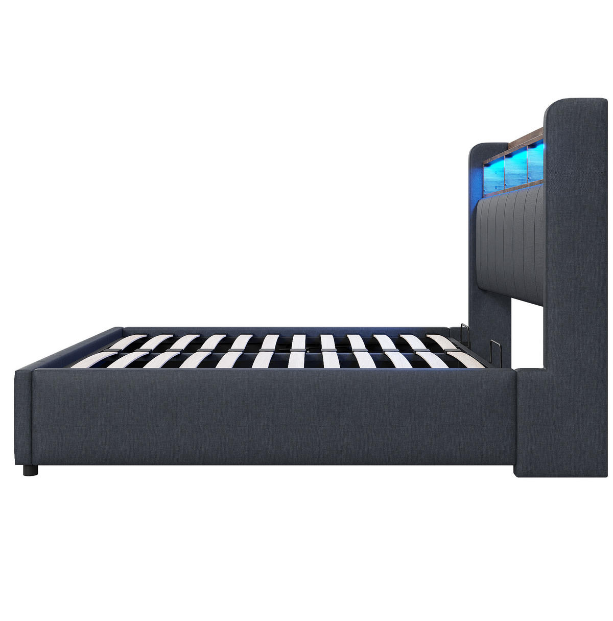 TAPECIRANI krevet 140/200 cm sivi od lana s LED rasvjetom, spremištem i USB/Type-C priključcima - siva, tekstil (140/200cm) - OKWISH