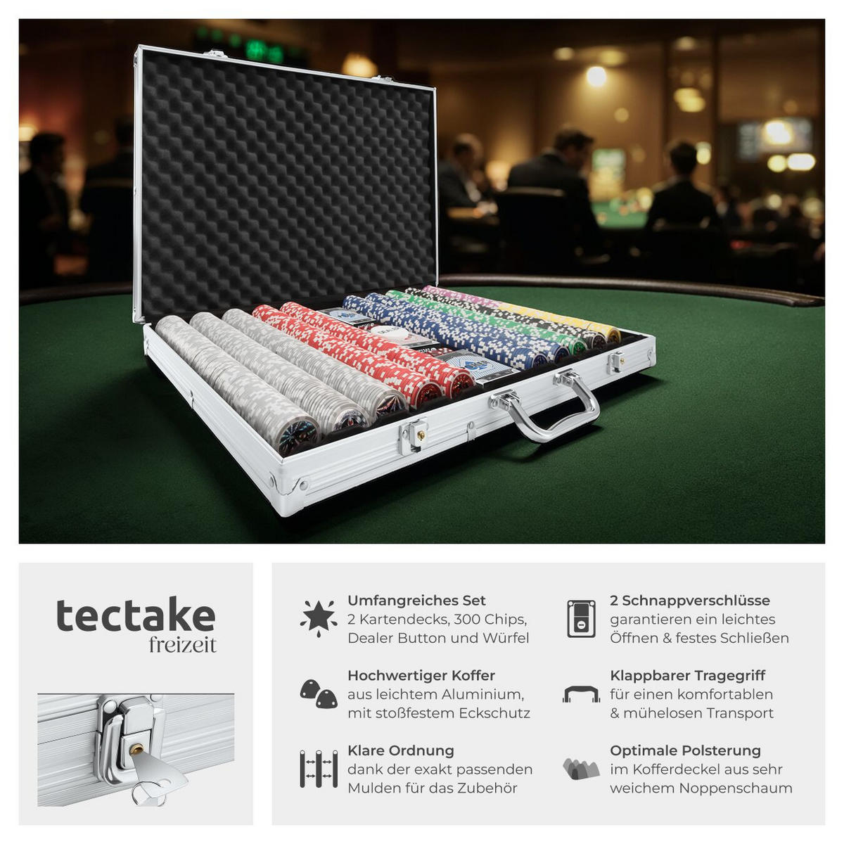 POKERSET ,inklusive verschließbarer Aluminiumkoffer,silber - Silberfarben, Kunststoff (37.5/54cm) - tectake