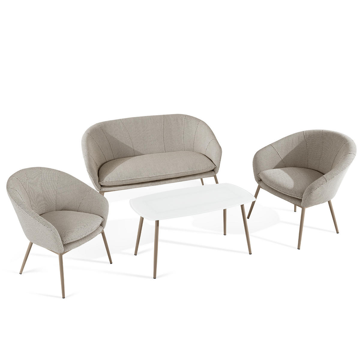 GARTENMÖBELSET SOLIS Gartenlounge-Set, braun/weiß/beige - Braun, Textil/Metall - KONSIMO®