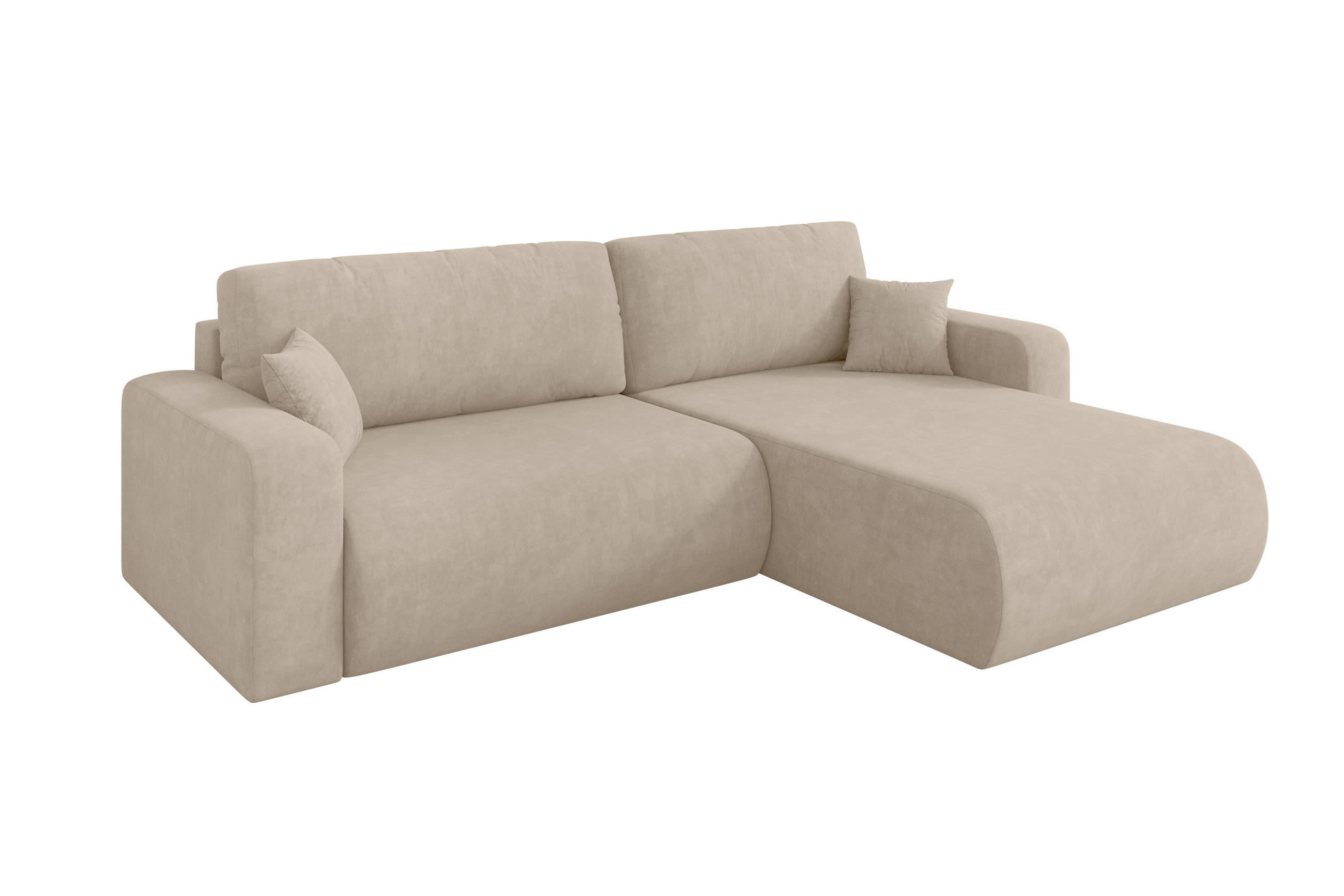 ALTDECOR ROHOVÁ SEDAČKA s funkcí spaní, otoman vpravo BERY-L 276x193x88 béžová velur
