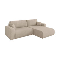 ROHOVÁ SEDAČKA s funkcí spaní, otoman vpravo BERY-L 276x193x88 béžová velur - černá/Sahara, kompozitní dřevo/textil (276/193cm) - ALTDECOR