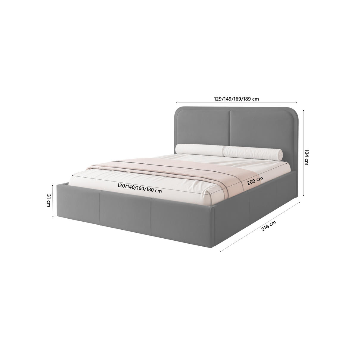 POLSTERBETT OLLEO 140x200 cm, Anthrazit - Anthrazit, Textil (140/200cm) - Fedve