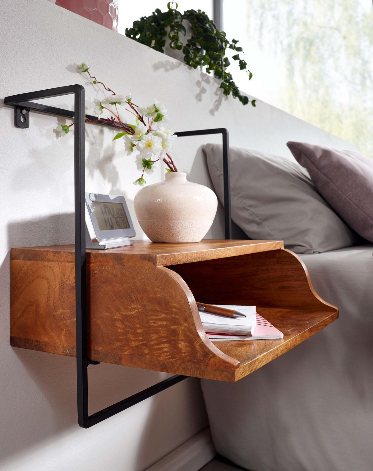 WANDKONSOLE Mango Massivholz Industrial Stil 44x45x35 cm - Schwarz/Braun, Holz/Metall (44/45/35cm) - KADIMA DESIGN