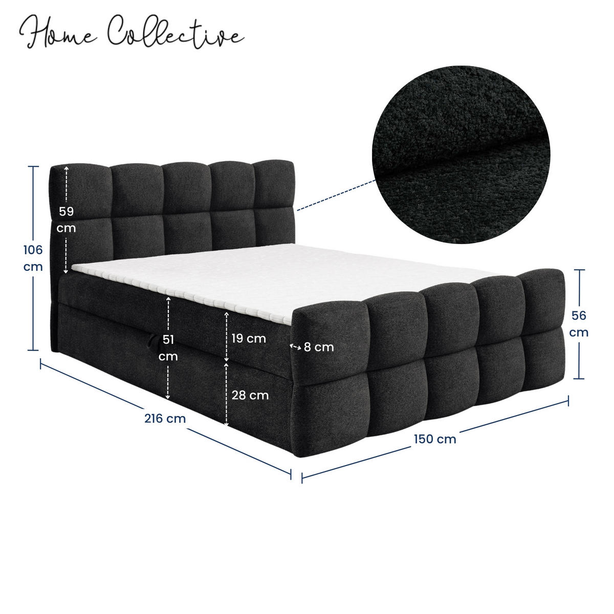 BOXSPRINGBETT mit zwei Stauräumen 140x200 cm in Schwarz - Schwarz, Textil (140/200cm) - Home Collective