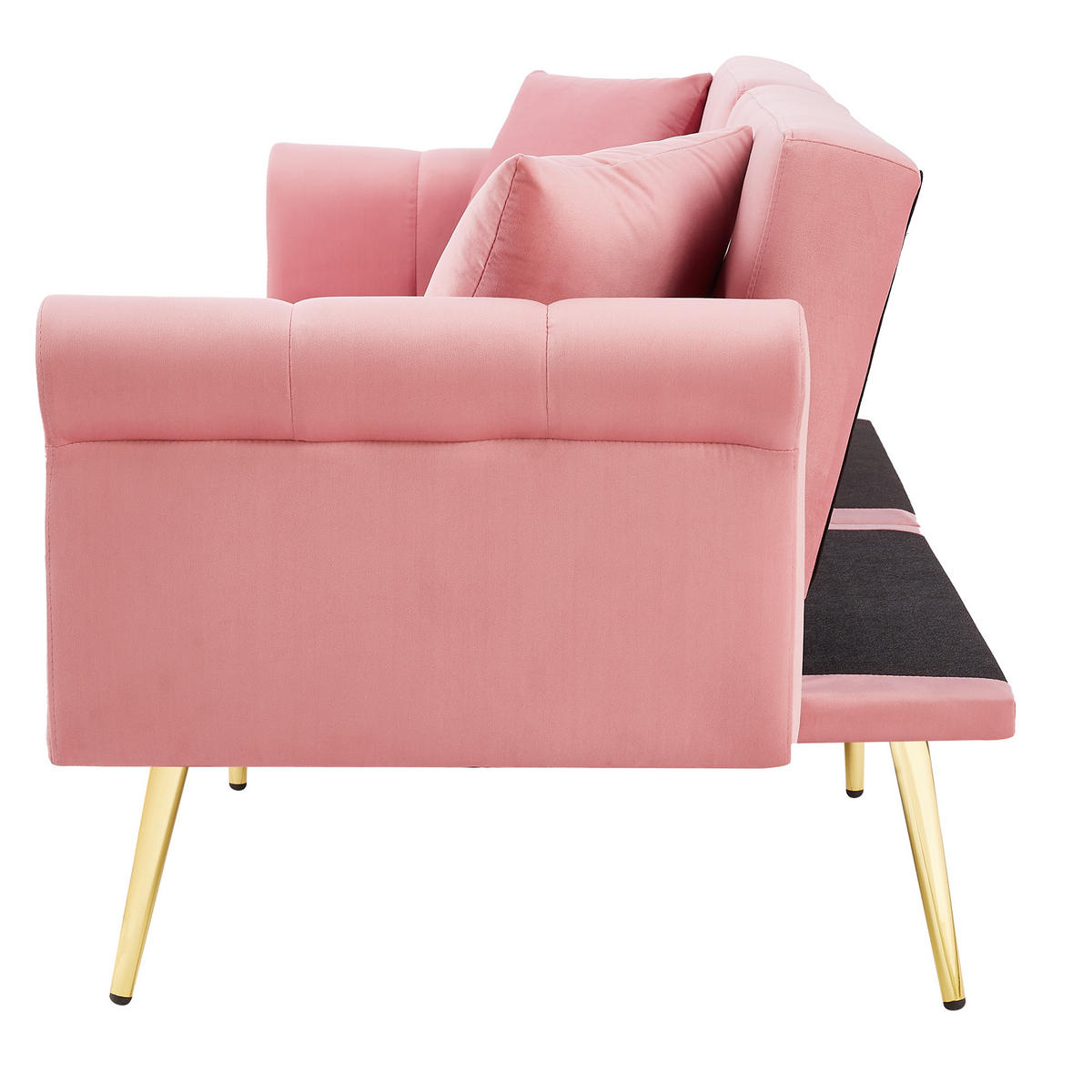 SCHLAFSOFA 2-Sitzer mit verstellbarer Rückenlehne und vergoldeten Metallfüßen Samt Pink 147/85/41 cm - Rosa, Kunststoff (173/70/75cm) - OKWISH