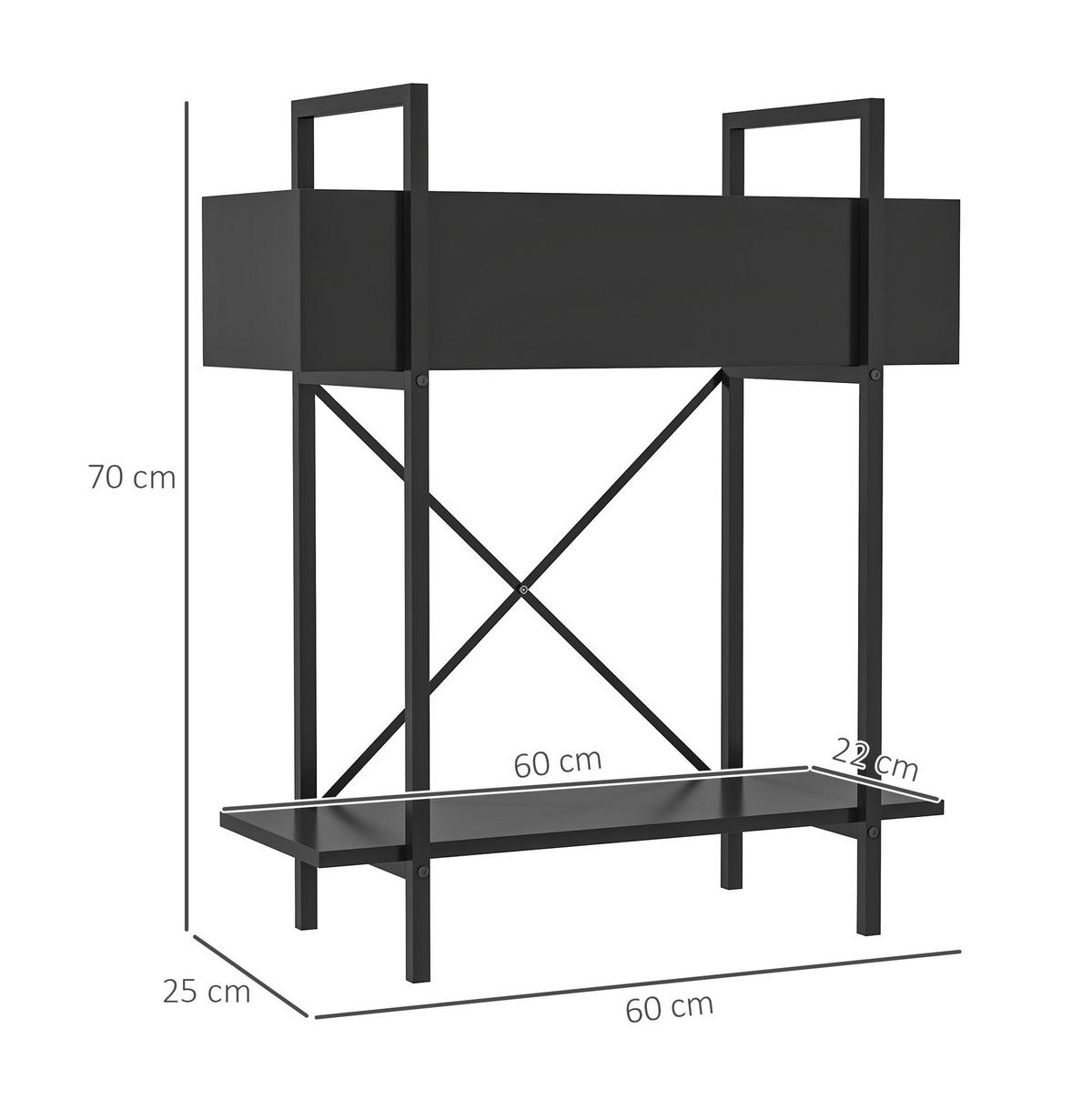 GARTENREGAL aus Metall 60x25x70 cm in Schwarz mit 2 Ebenen - Schwarz, Metall (25/70/60cm) - Modfu