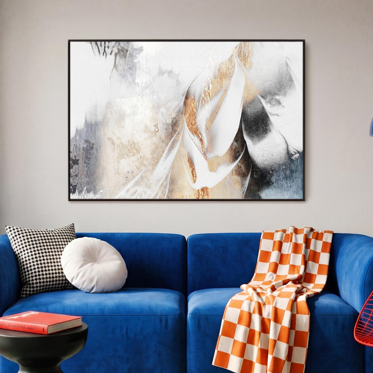 LEINWAND Bilder mit Rahmen - Luxus - Abstrakt - Gold - Weiß - 90x60 - Goldfarben, Textil (90/60cm) - MuchoWow