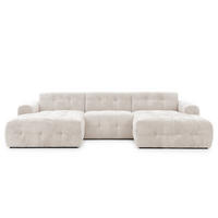 WOHNLANDSCHAFT in U-Form mit raffinierten Steppungen, 6-Sitzer, Wellenunterfederung, B323/T161/H79 cm, Chenille-Bezug in Beige / 21047 - Beige/Schwarz, Kunststoff/Textil (323/79/161cm) - luma-home