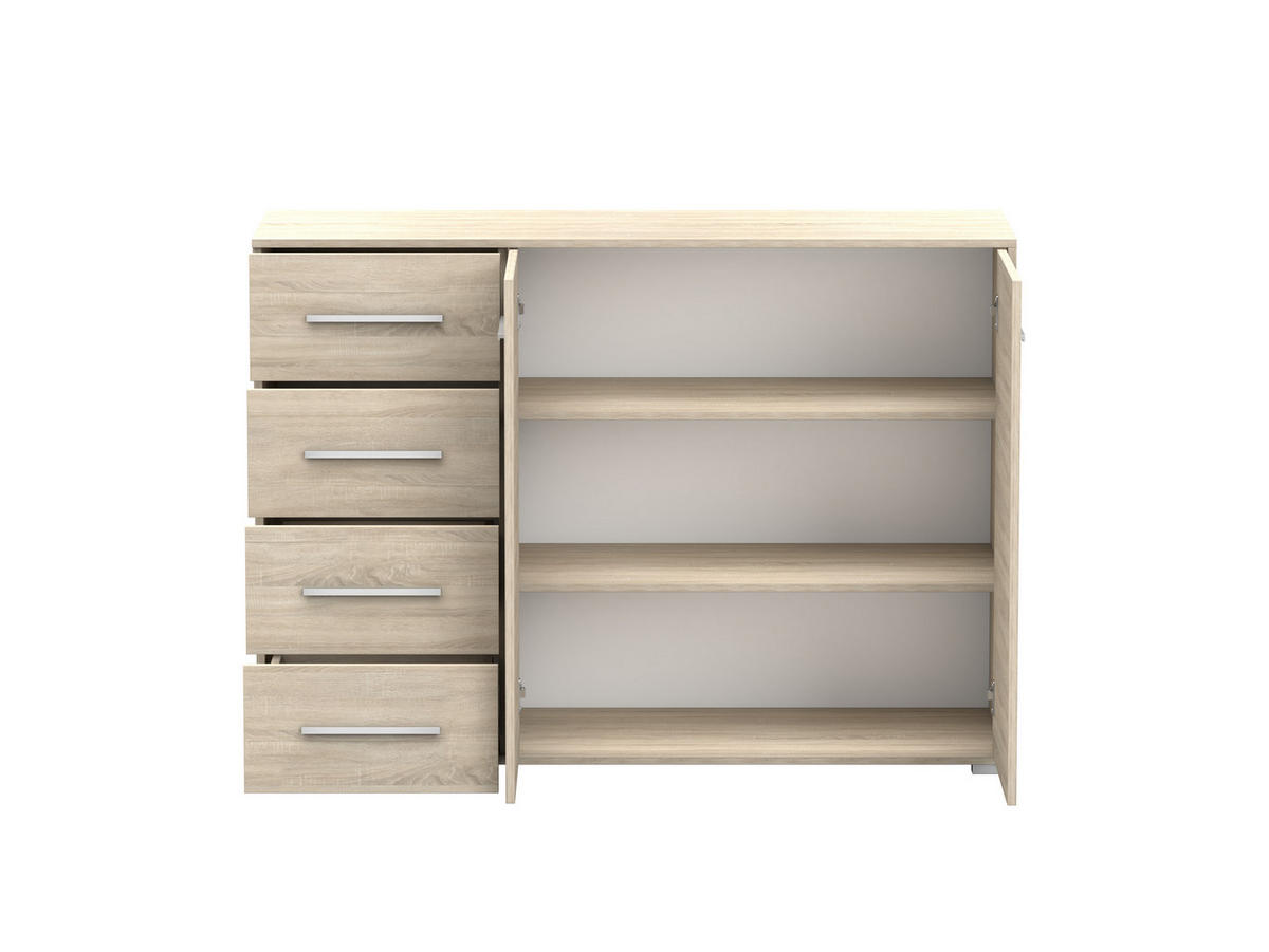 KOMMODE 135/96/45 cm Frida 01 2D4S Sonoma,Sonoma - Alufarben/Sonoma Eiche, Glas/Holz (135/59/45cm) - imoebel24