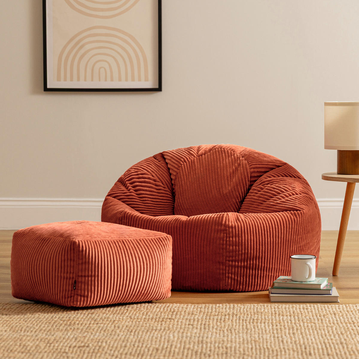 SITZSACK Klassisch + Hocker, Cord - Terracotta, Kunststoff/Textil (85/50/85cm) - icon